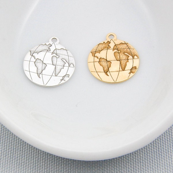 Silver Globe Charm, Earth Charm for Travel Jewelry