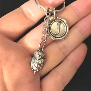Owl keychain with letter owl jewelry initial keychain with letter owl gifts for women owl key chain owl gift for man