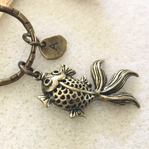 Personalized gold fish keychain sea life keychains beach keychain ocean keychain beach key chain fish key chain fish jewelry fish gift