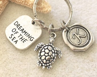 Personalized sea turtle keychain turtle gifts dreaming of the sea jewelry sea keychain ocean jewelry initial keychain turtle key chain
