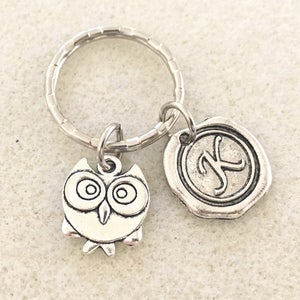 SALE!!! Initial owl keychain with letter owl gifts owl jewelry with letter personalized owl keychain initial gift personalized gift