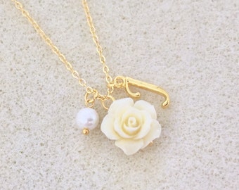 Ivory & gold flower girl necklace toddler flower girl gift little girl gifts custom flower girl gift flower girl proposal jr bridesmaid gift