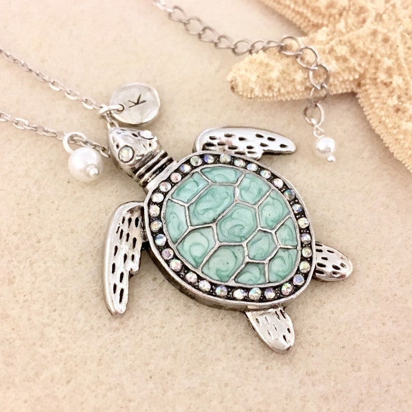 Ocean jewelry sea turtle necklace silver teal necklace turquoise necklace beach ocean jewelry gift for her tortoise necklace