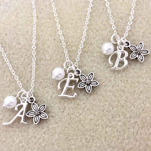 SET of necklaces for flower girls personalized flower girl set bridesmaid set flower girl gift set wedding proposal jr bridesmaid gift