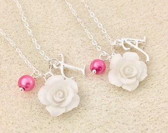 Silver white flower girl necklace toddler flower girl gift little girl gift custom flower girl gift flower girl proposal jr bridesmaid gift
