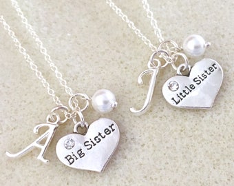 Set of two necklaces: big sister necklace and little sister necklace big sister gift little sister gift baby announcement new baby gift