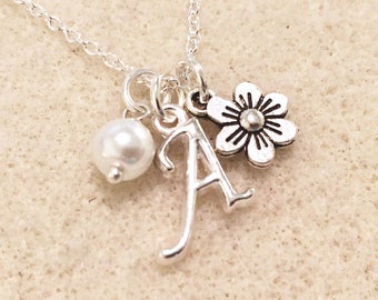 Personalized flower girl necklace with letter bridesmaid gift flower girl gift wedding gift wedding favors bridesmaid proposal