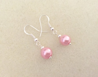 Set of white or pink pearl earrings gift for flower girl gift wedding favor pink jewelry flower girl earrings junior bridesmaid gift