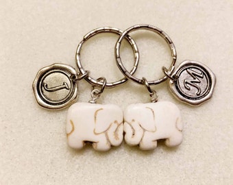 SALE!!! Couples gift set elephant keychain elephant gifts couples keychain personalized gift initial keychain white turquoise elephant