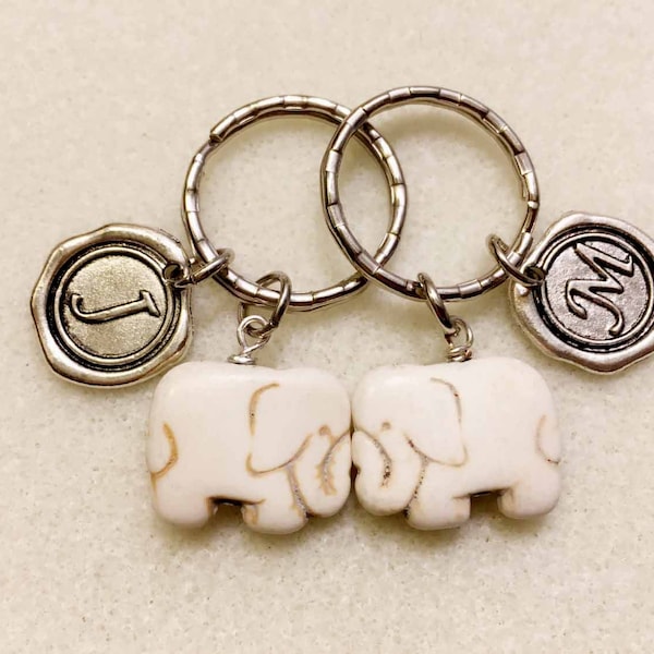 SALE!!! Couples gift set elephant keychain elephant gifts couples keychain personalized gift initial keychain white turquoise elephant