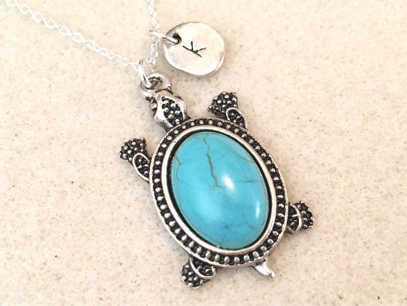 Personalized Turquoise Sea Turtle Necklace Turtle Gifts Sea Etsy