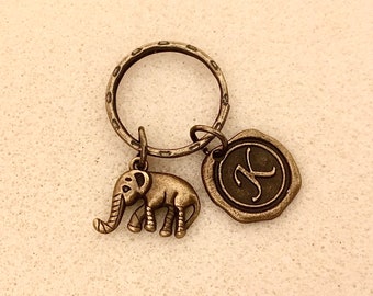 Personalized elephant keychain with letter elephant gifts elephant key chain elephant key ring good luck gifts lucky gifts friendship gifts