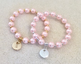 Pink pearl flower girl bracelet personalized flower girl gift idea flower girl jewelry silver flower girl bracelet gold flower girl bracelet