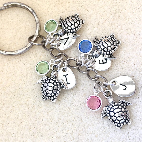 Birthstones and letters turtle keychain for grandma keychain birthstone keychain for mom keychain mother keychain mother in low gift for mom