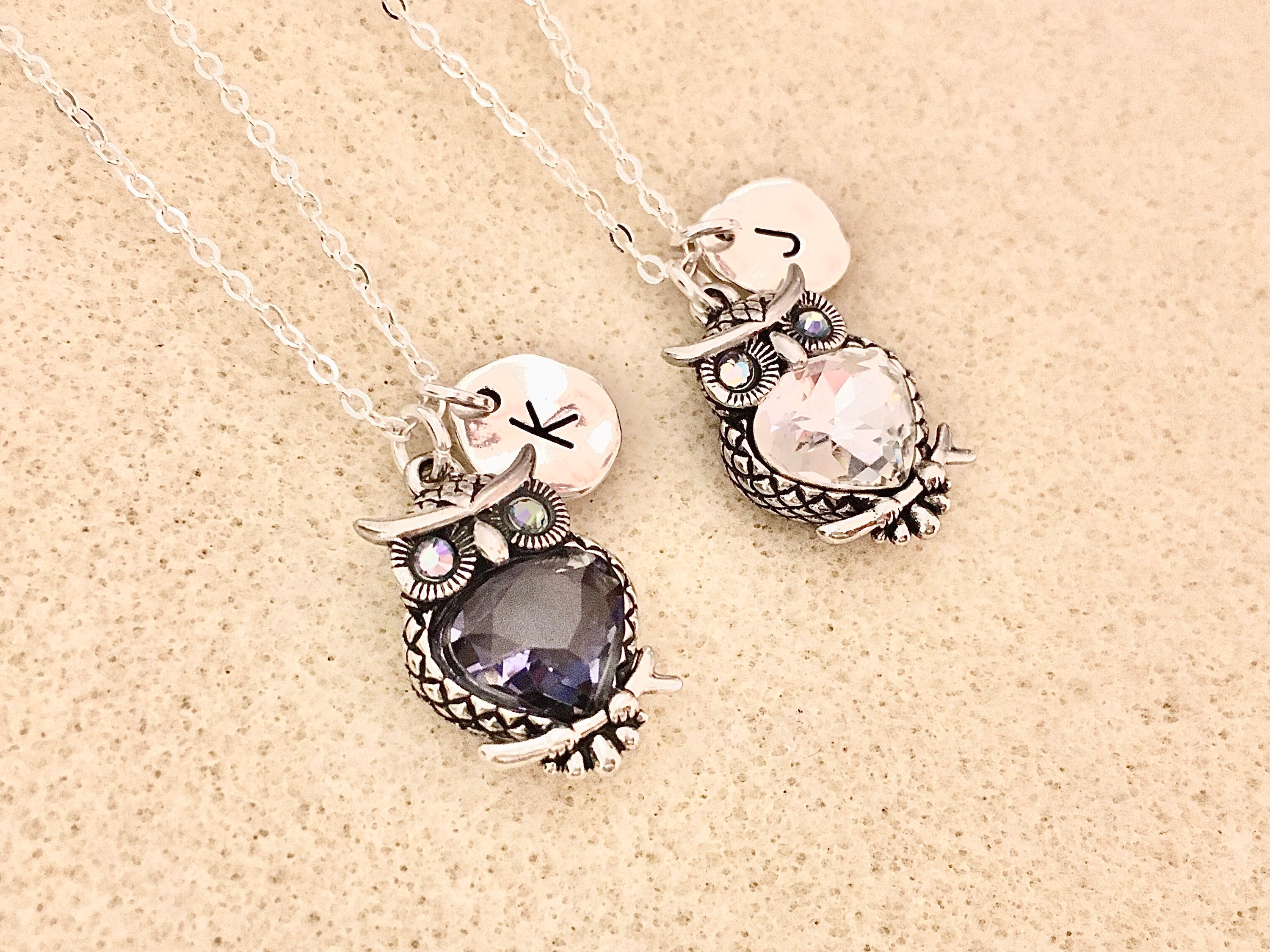 Swarovski white owl necklace owl gifts owl jewelry owl lover gift initial gift for mom gift her Apri