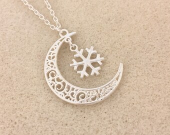Half Moon Necklace with snowflake crescent moon necklace dainty moon necklace moon jewelry moon gift for sister gift new moon necklace