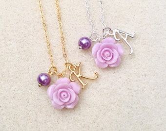 Lavender flower girl necklace toddler flower girl gift little girl gift custom flower girl gift flower girl proposal jr bridesmaid gift