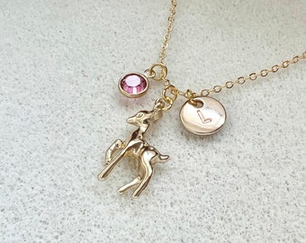 3D baby deer necklace with letter Christmas gift daughter friend girl Christmas necklace deer lovers gift woodland animal necklace deer gift