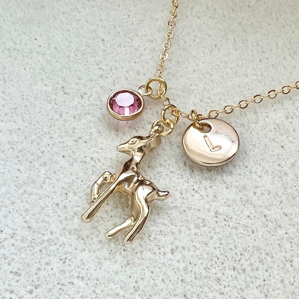 3D baby deer necklace with letter Christmas gift daughter friend girl Christmas necklace deer lovers gift woodland animal necklace deer gift