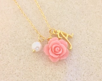 Pink & gold flower girl necklace toddler flower girl gift little girl gifts custom flower girl gift flower girl proposal jr bridesmaid gift