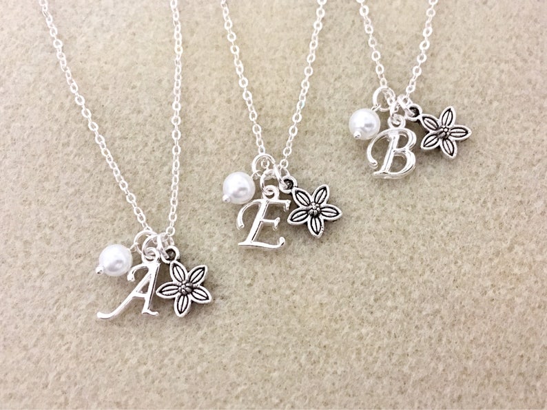 SET of necklaces for flower girls personalized flower girl set bridesmaid set flower girl gift set wedding proposal jr bridesmaid gift image 1