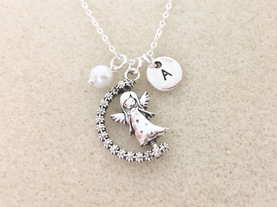 Quality Angel on the Moon Necklace Dainty Angel Gifts Christmas Gifts