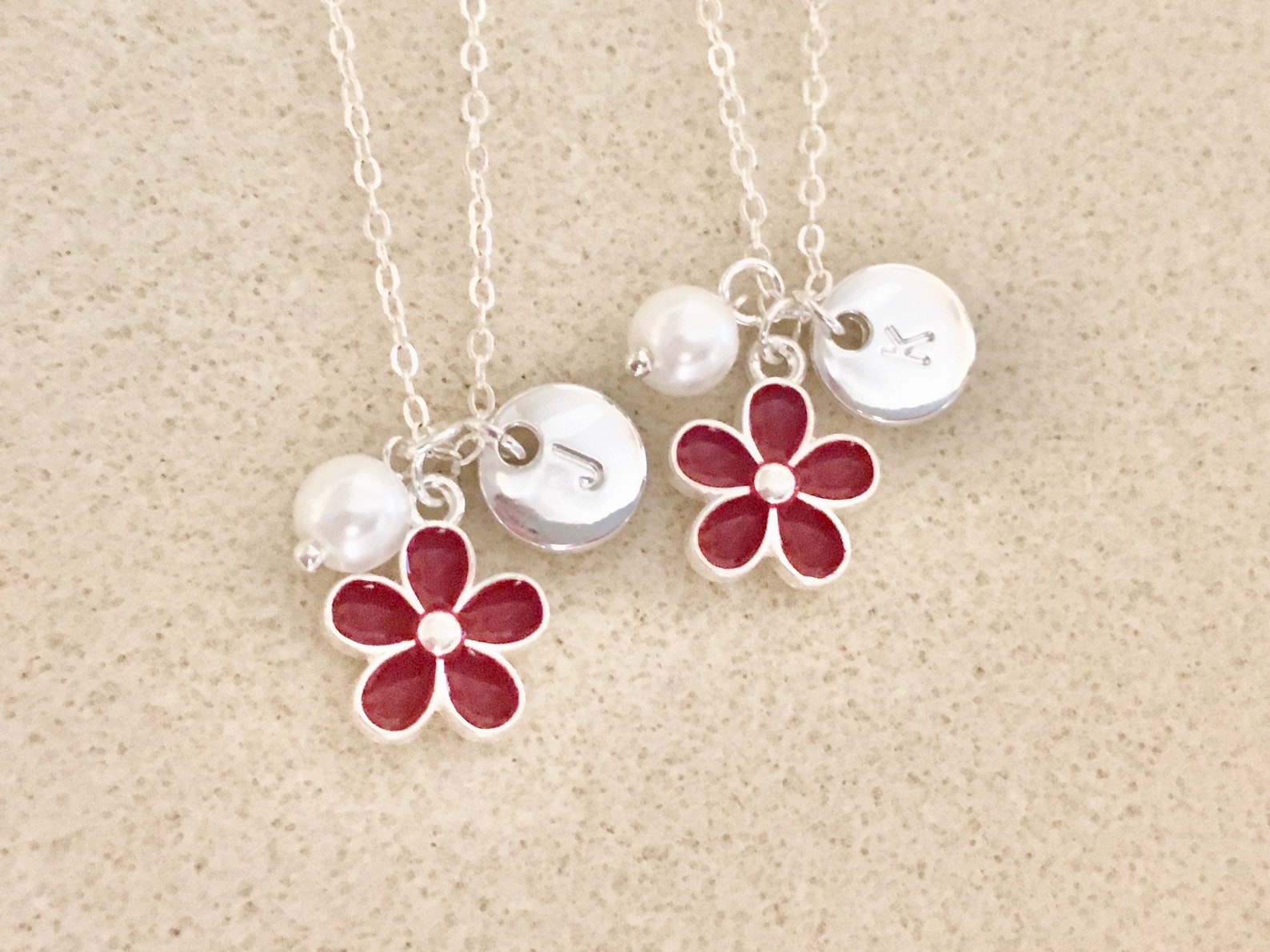 Red Gold Flower Necklace for Flower Girl Burgundy Gift Ideas Etsy