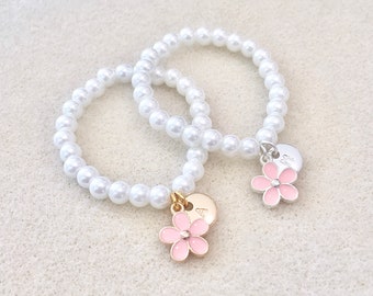 Flower girl gift idea gold silver flower girl bracelet toddler flower girl jewelry flower girl bracelet pink and white little girl bracelet