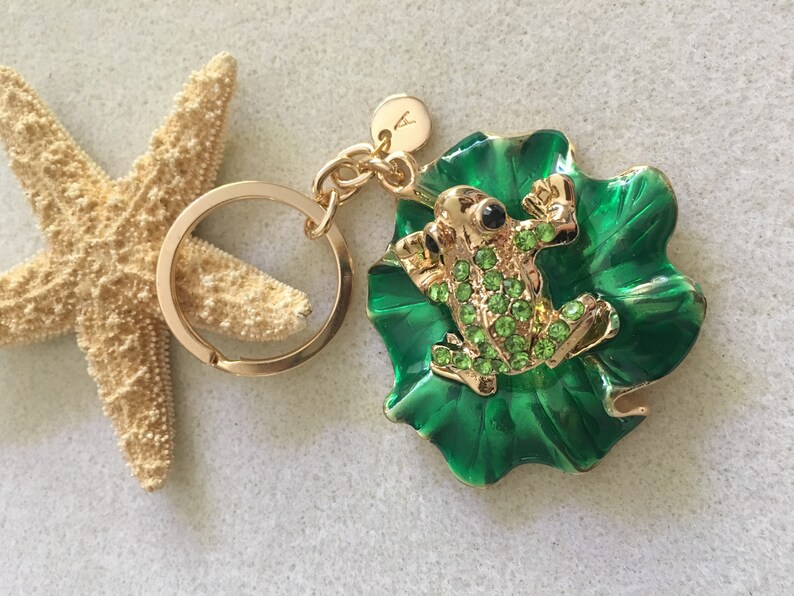 Frog keychain frog key ring personalized key ring initial keychain frog and toad frog gifts green day animal lover gift reptile party favors