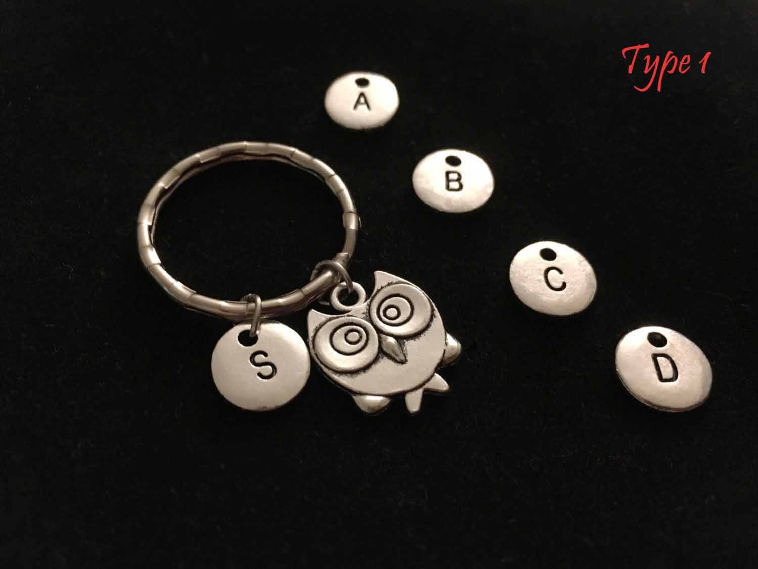 Owl keychain with letter keychain initial gift initial keychain custom keychain gift for friends per