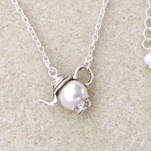 Teapot Necklace Swarovski Pearl Teapot Pendant pearl Necklace Teapot Handmade jewelry gift Teapot Jewelry Teapot white Teapot necklace