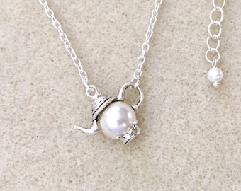 Teapot Necklace Swarovski Pearl Teapot Pendant pearl Necklace Teapot Handmade jewelry gift Teapot Jewelry Teapot white Teapot necklace