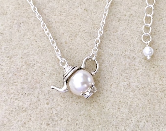 Teapot Necklace Swarovski Pearl Teapot Pendant pearl Necklace Teapot Handmade jewelry gift Teapot Jewelry Teapot white Teapot necklace