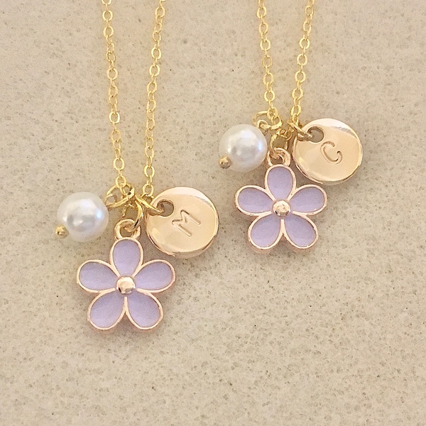 Lavender gold flower necklace for flower girl  burgundy gift ideas for girls wedding jewelry bridesmaid gift bridal shower gift ideas