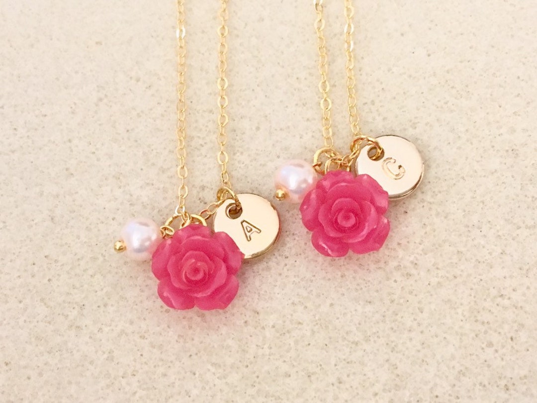 Small Hot Pink Flower Necklace Flower Girl Gift Flower Girl Necklace Light Pink Necklace Little