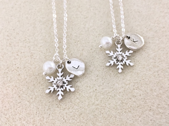 Snowflake necklace with letter Christmas necklace Christmas gift winter necklace frozen necklace frozen party favors frozen gifts snowflake