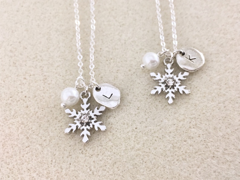 Snowflake necklace with letter Christmas necklace Christmas image 1