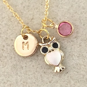 Personalized Tiny gold owl necklace owl jewelry owl birthday party favors owl gifts owl lover gift owl baby shower white owl necklace