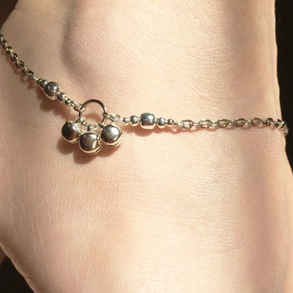 Silver bells anklet or bracelet jingle bells anklet great beach anklets with bells simple bracelet for her delicate anklet jewelry