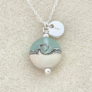 Small wave necklace beach necklace ocean wave necklace sea glass necklace ocean necklace bridesmaid necklace etched pale aqua