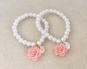 Pink flower girl gift idea gold silver flower girl bracelet toddler flower girl jewelry flower girl bracelet pink white little girl bracelet