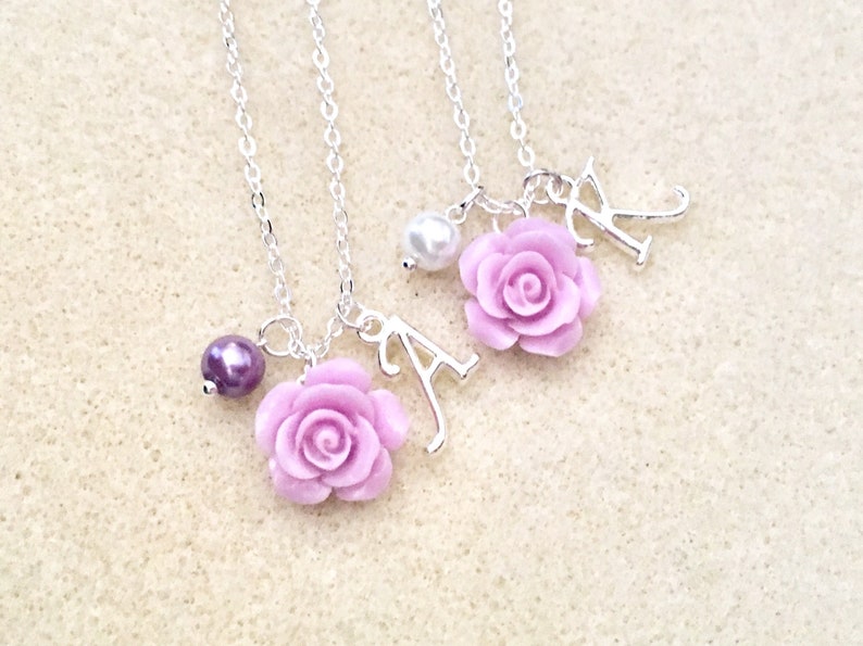 Pink & silver flower girl necklace toddler flower girl gift Etsy