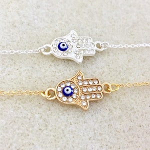 Hamsa bracelet evil eye bracelet or anklet Hamsa anklet Fatima hand bracelet good luck bracelet protection bracelet hamsa hand bracelet her
