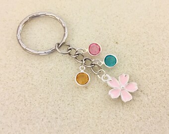 Flower keychain with birthstones flower key chain best friend gifts mom gift mom birthday gift grandma gift for mom grandmother gift for her