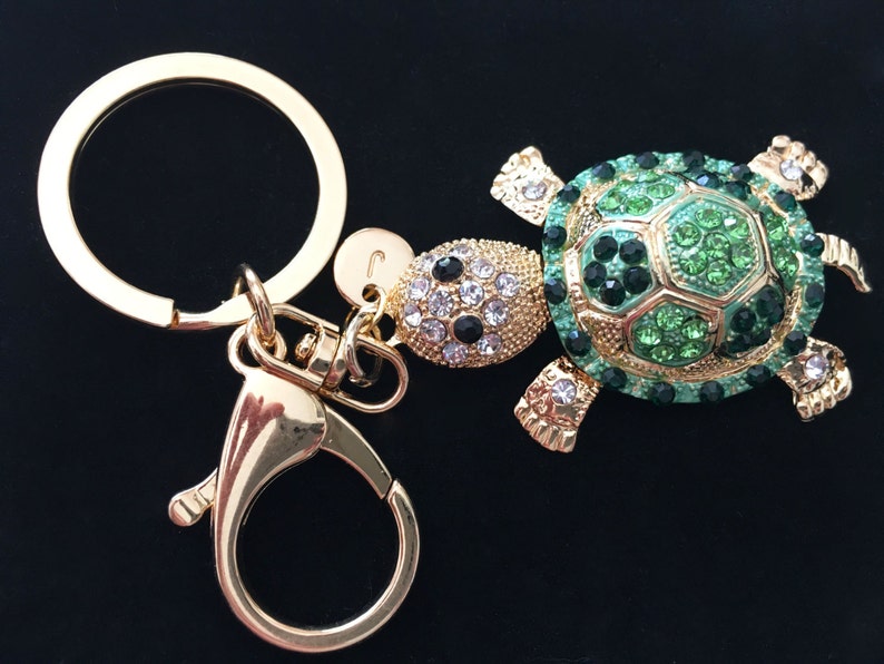 Green Sea Turtle Keychain Sea Turtle Jewelry Rhinestone Gold Etsy
