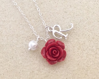 Red flower girl gift toddler red flower girl necklace little girl gift custom flower girl gift red wedding jr bridesmaid gift flower girl