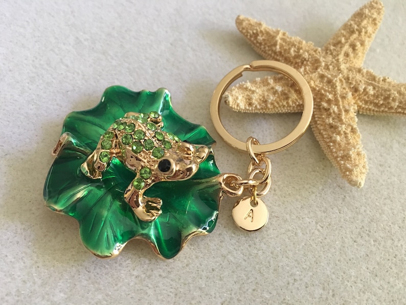 Frog keychain frog key ring personalized key ring initial keychain frog and toad frog gifts green day animal lover gift reptile party favors