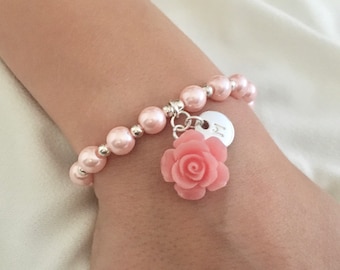 Silver pink white pearl flower girl bracelet flower girl gift idea toddler flower girl jewelry flower girl bracelet little girl bracelet