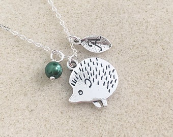 Hedgehog necklace with leaf hedgehog gift for girls animal lover gift hedgehog pendant gift for her gift for mom Christmas gifts for girl