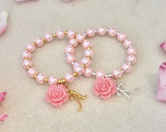 Pink pearl flower girl bracelet with flower girl gift ideas toddler flower girl jewelry gold flower girl bracelet little girl bracelet